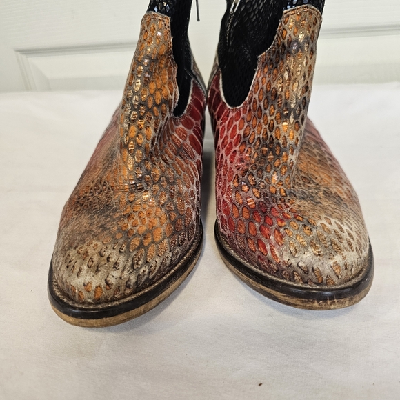 Free People RARE Snake Print Colorful Leather Heeled Boots Bohemian Distressed - Picture 6 of 9